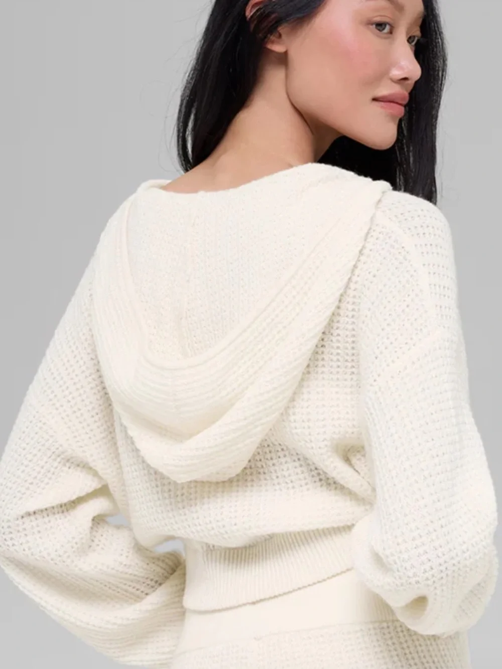 ALO YOGA Cashmere Plush Waffle Full Zip Hoodie Ivory White XS NWOT Luxury